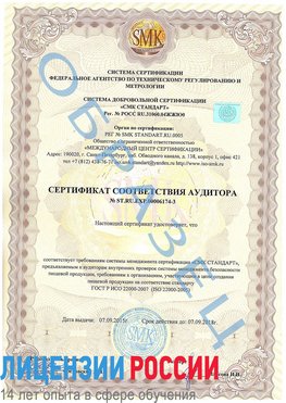 Образец сертификата соответствия аудитора №ST.RU.EXP.00006174-3 Шатура Сертификат ISO 22000